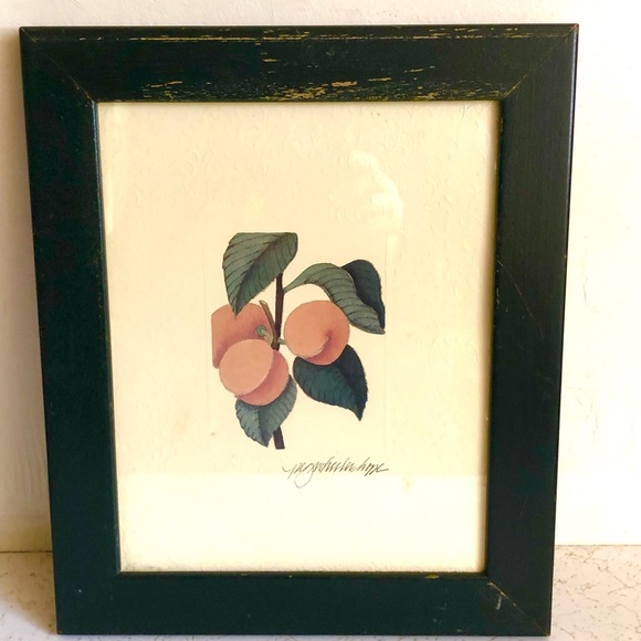 Vtg PEG WHEELER HOPE Framed peaches print embossed mat distressed black frame - Picture 5 of 10